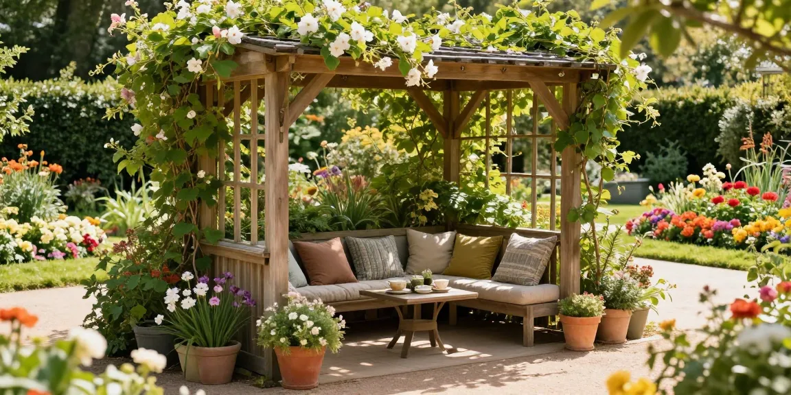 Zest Wooden Arbours surrounded by blooming flowers and greenery in a serene garden setting.
