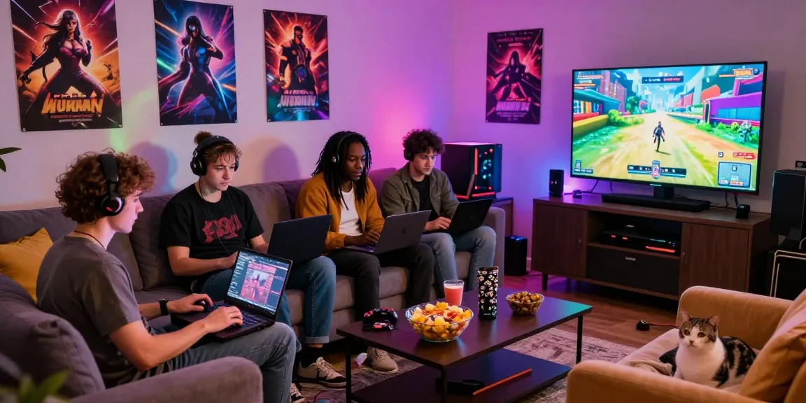 Enthusiastic gamers enjoying engaging porn games in a cozy living room.