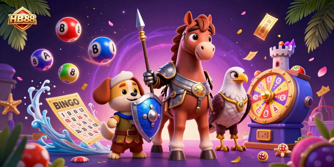Join the HB88 excitement with colorful lottery and casino elements, featuring dynamic characters and vibrant gaming prizes.