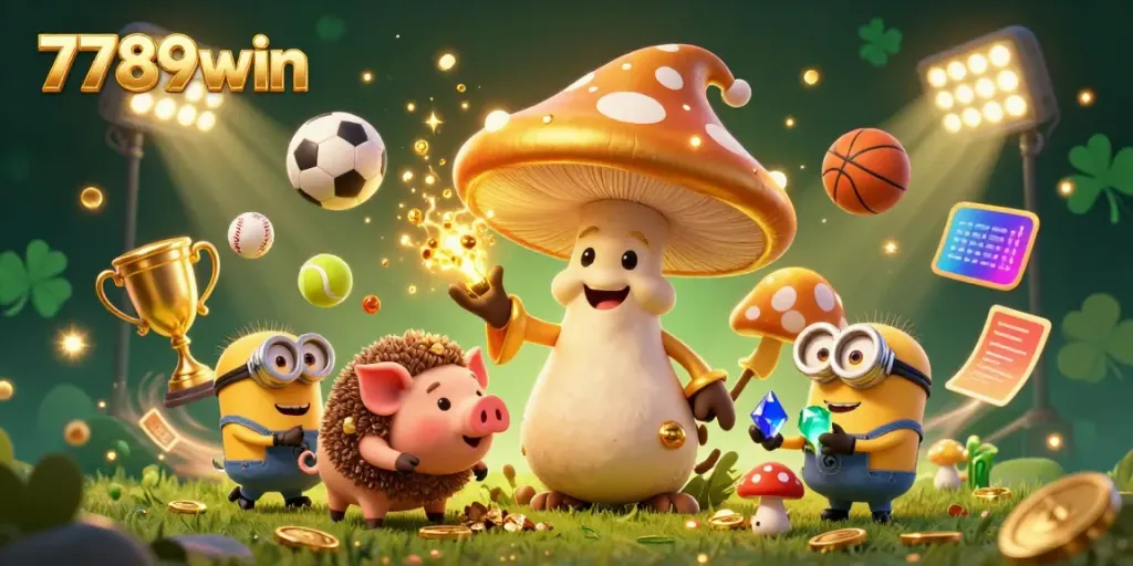 Experience the magic of gaming with 7789win's vibrant illustration showcasing a wizard and treasure-hunting characters!
