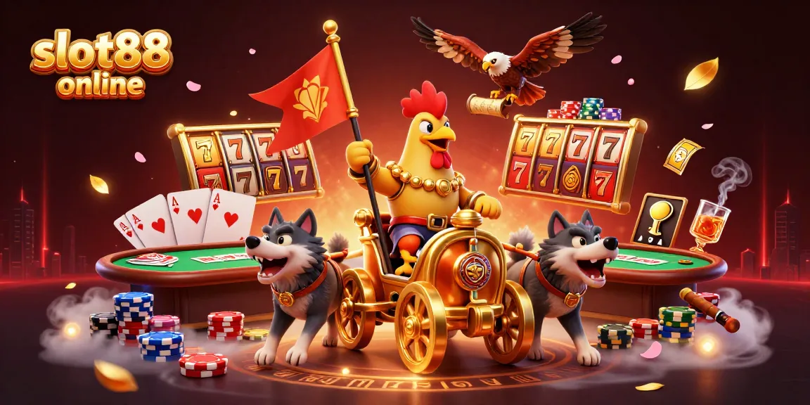 Engage with slot88 online's thrilling experience through a dynamic casino scene loaded with action.