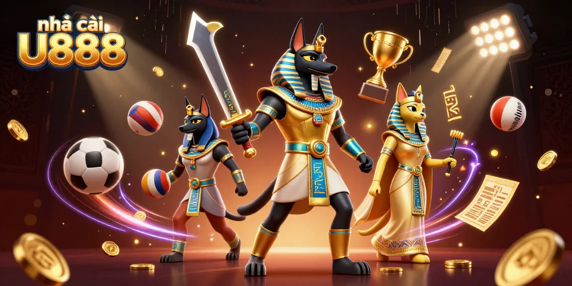 Engage with nhà cái U888's vibrant gaming scene featuring mythical characters and dynamic sports elements.