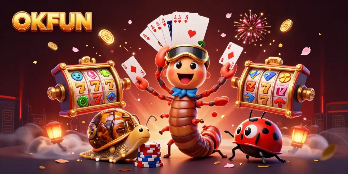 Experience excitement with OKFUN's vibrant 3D casino scene featuring unique dealers and dynamic slot elements.