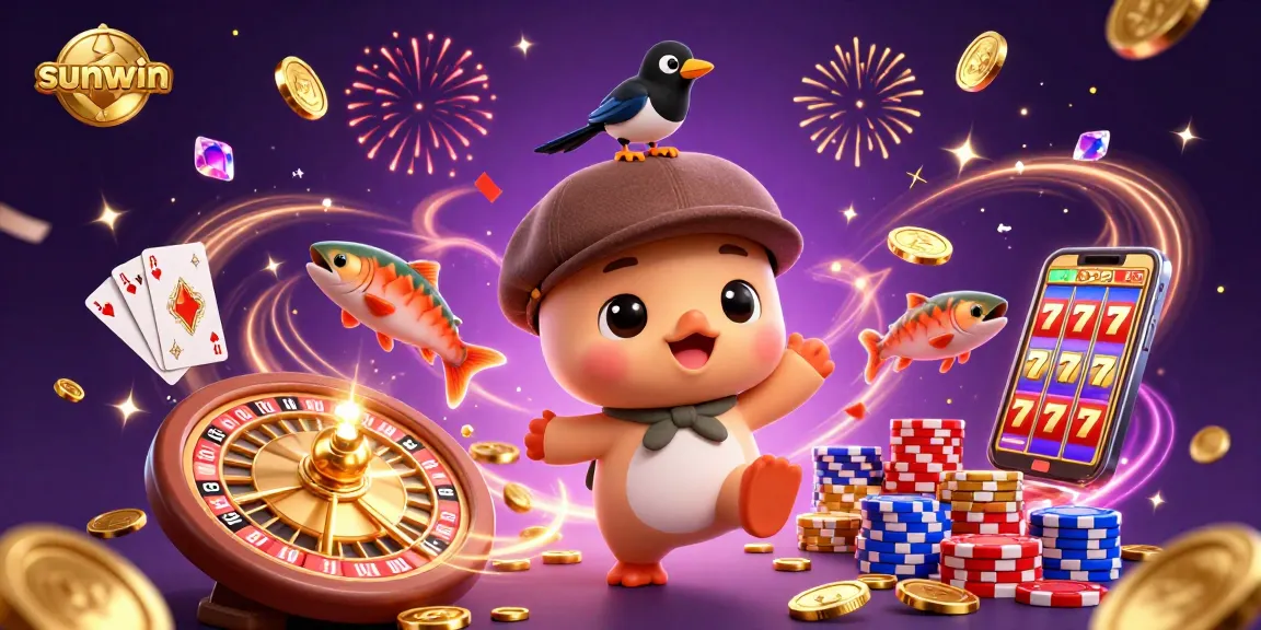 Spin to win at sunwin with vibrant characters, gold coins, and exciting casino action.
