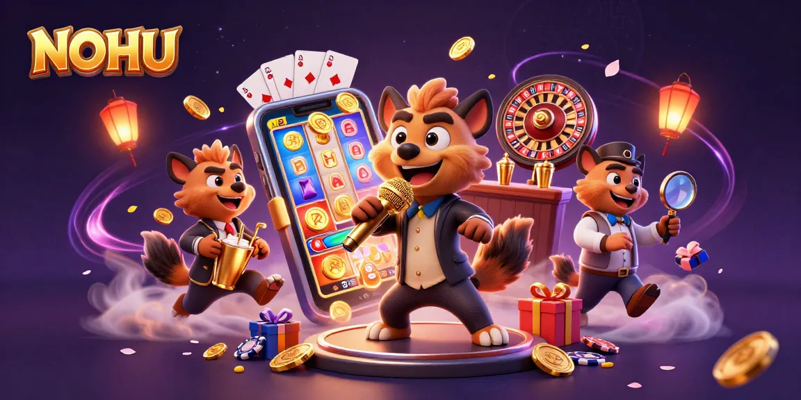 NoHU hyenas bring life to a comedy casino club, showcasing vibrant slot games and dynamic interactions.