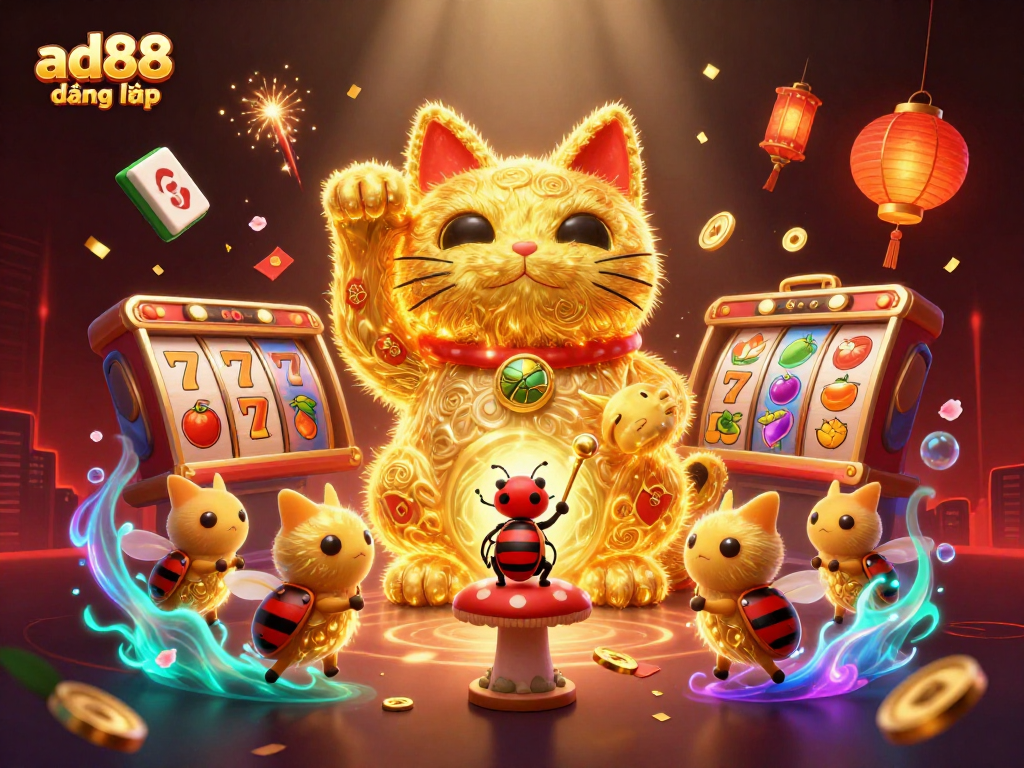 Experience winning moments with ad88 đăng nhập, featuring vibrant gaming elements in an immersive casino illustration.