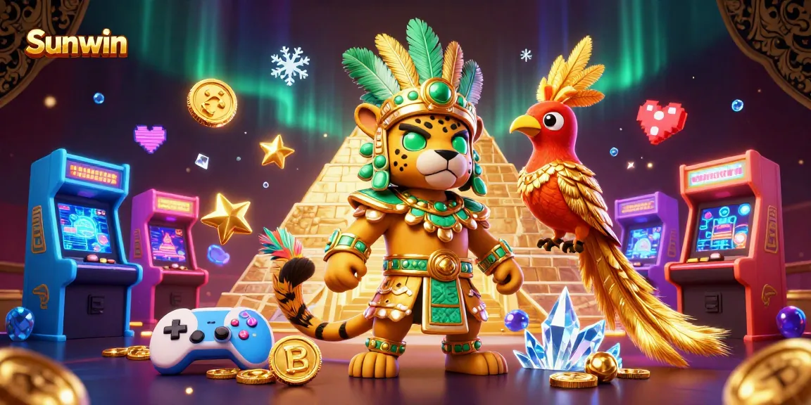 Experience Sunwin's vibrant casino action through a dynamic 3D illustration of gambling elements.