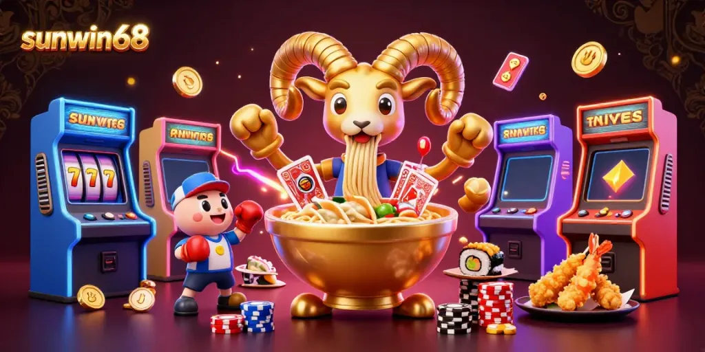 Experience the thrill of gaming with sunwin68 as the golden ramen bowl dealer stacks chips and cards!