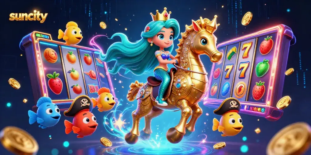Engage in thrilling suncity slots with vibrant 3D characters and dynamic casino elements.
