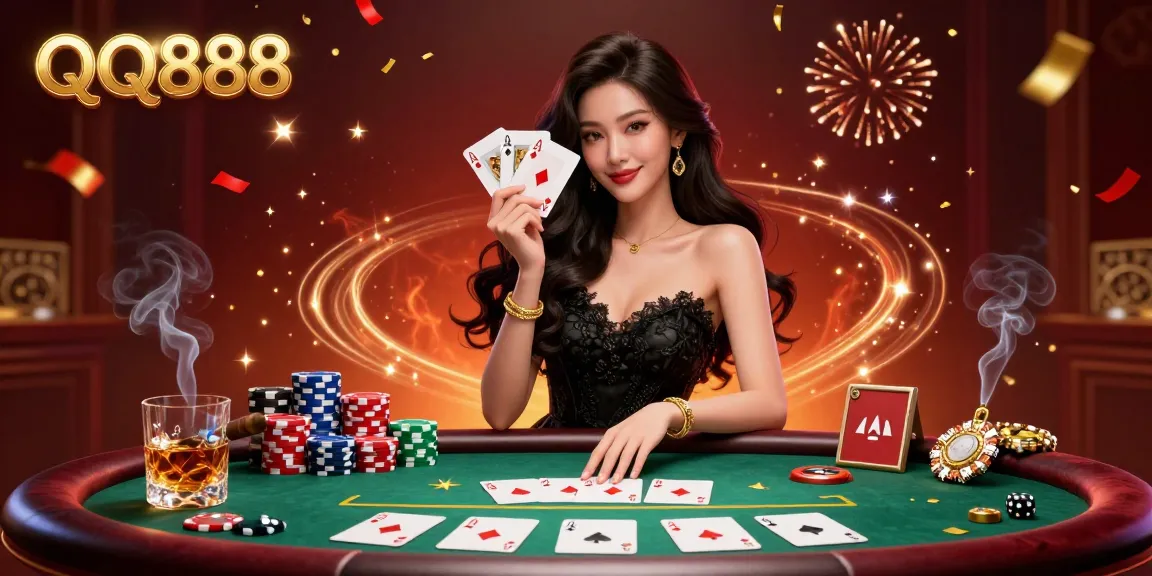 Experience thrilling moments at QQ888 with a captivating casino scene showcasing poker action.