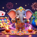 Experience thrilling wins at Win88 with vibrant casino elements and Diwali-themed characters.