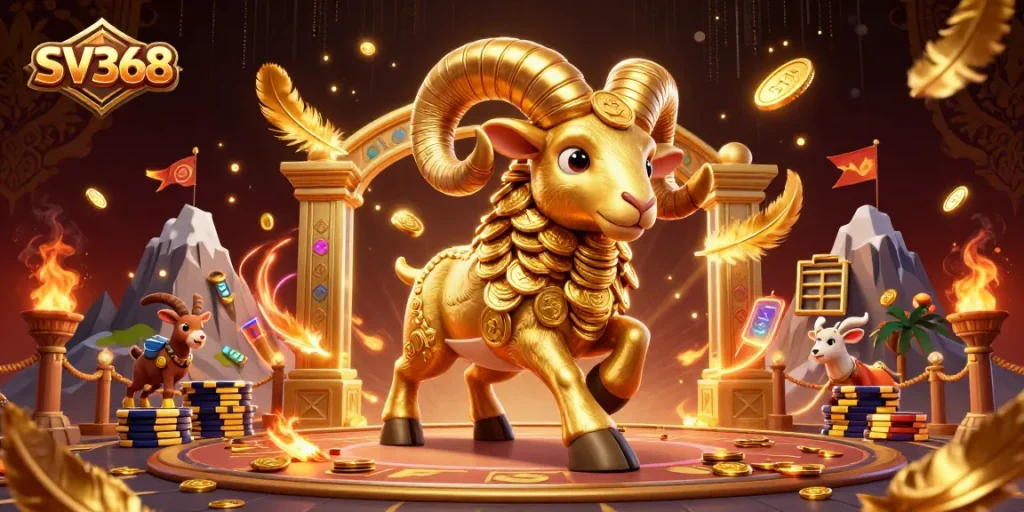 Engage in thrilling bets with SV368's golden ram illustration, showcasing action-packed casino excitement.