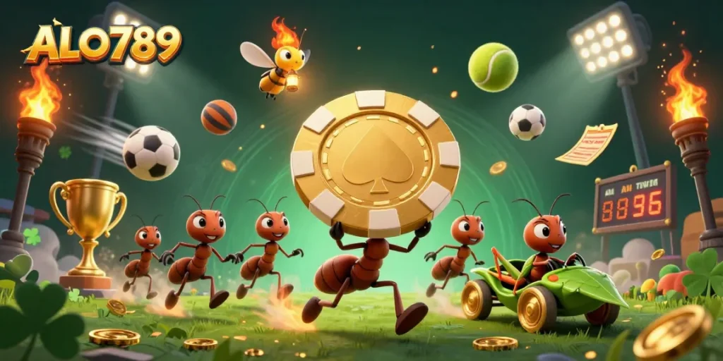 Experience thrilling games at ALO789 with energetic ants and golden tokens!