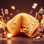 Engage with Luckywin's vibrant casino world, featuring a dynamic scene of treasure, fortune symbols, and animated characters.