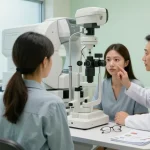 Expert ophthalmologist consults patient on eye care options, emphasizing view read check for better vision.