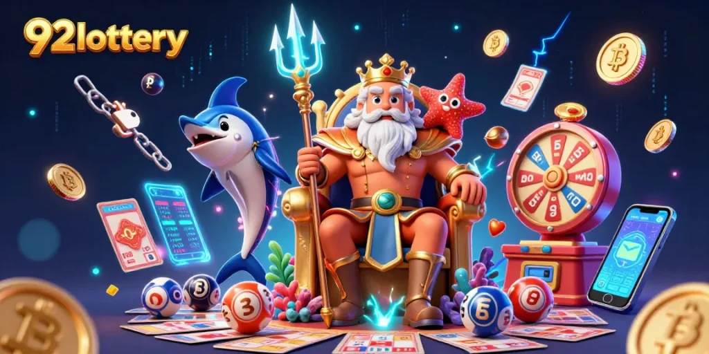 Try your luck with 92lottery in this vibrant, engaging lottery-themed 3D illustration.
