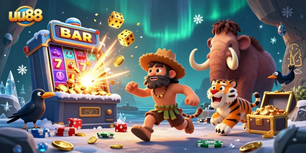 Experience thrilling gaming adventures at uu88's prehistoric casino with characters and dynamic game elements.