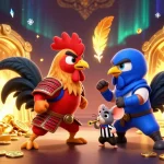Engage with thrilling action at 23win đăng nhập featuring intense rooster duel amidst treasures.