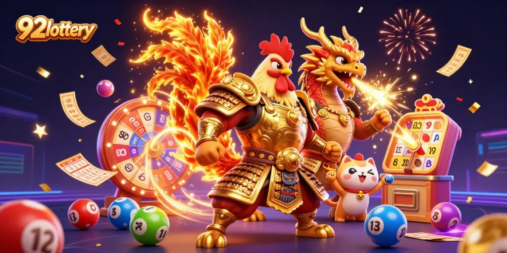 Experience excitement with 92lottery's animated characters and vibrant gaming elements.