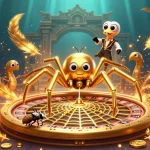 Experience thrilling bets at Sunwin with a golden spider spinning a roulette web, featuring exciting game elements.