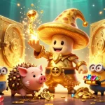 Experience the magic of ao88az with golden treasures and whimsical characters in a vibrant casino scene.