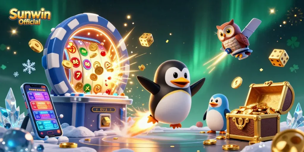 Experience thrilling gaming with Sunwin Official as a golden penguin soars to a jackpot adventure!