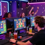 Players enjoying judi slot games in an exciting, vibrant online gaming environment.