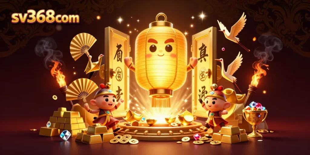 Experience thrilling gameplay at sv368com with golden treasures and lucky symbols in a vibrant casino scene.