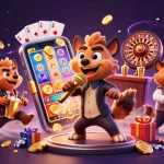 NoHU hyenas bring life to a comedy casino club, showcasing vibrant slot games and dynamic interactions.